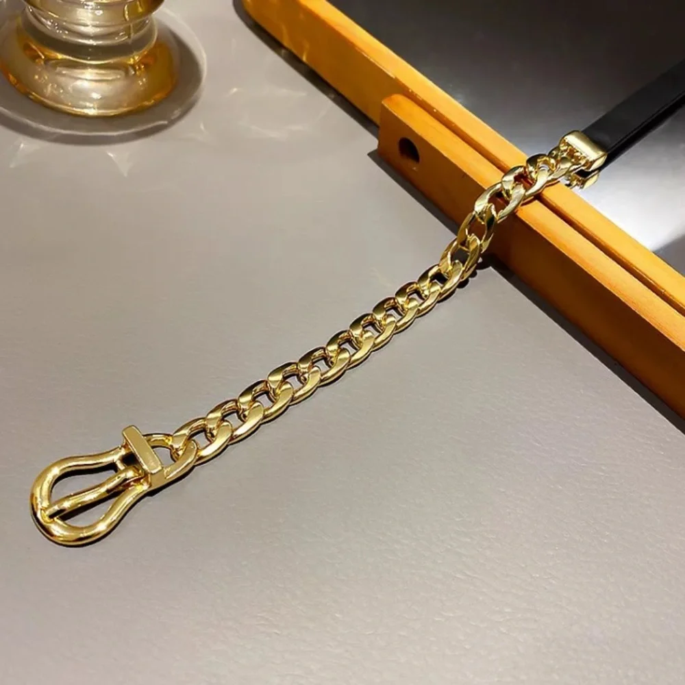 🌟 Choker Leather Gold Chunky Two Tone Chain Necklace Choker - Picture 3 of 5
